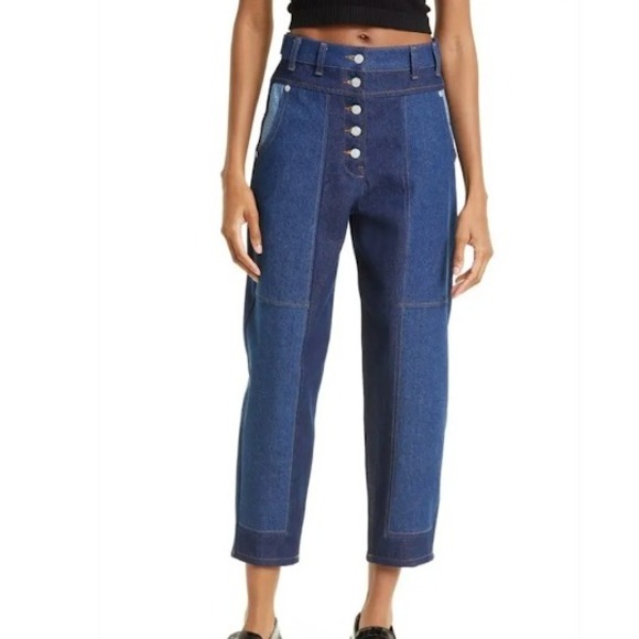 Farm Rio Patch High Waist Cropped Jeans Denim Button Fly Blue Size 26 - Picture 1 of 9